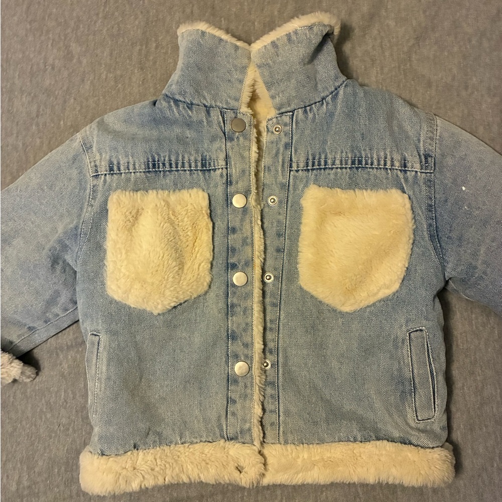 Kids Denim Jacket with Faux Fur Lining - Picture 2 of 3